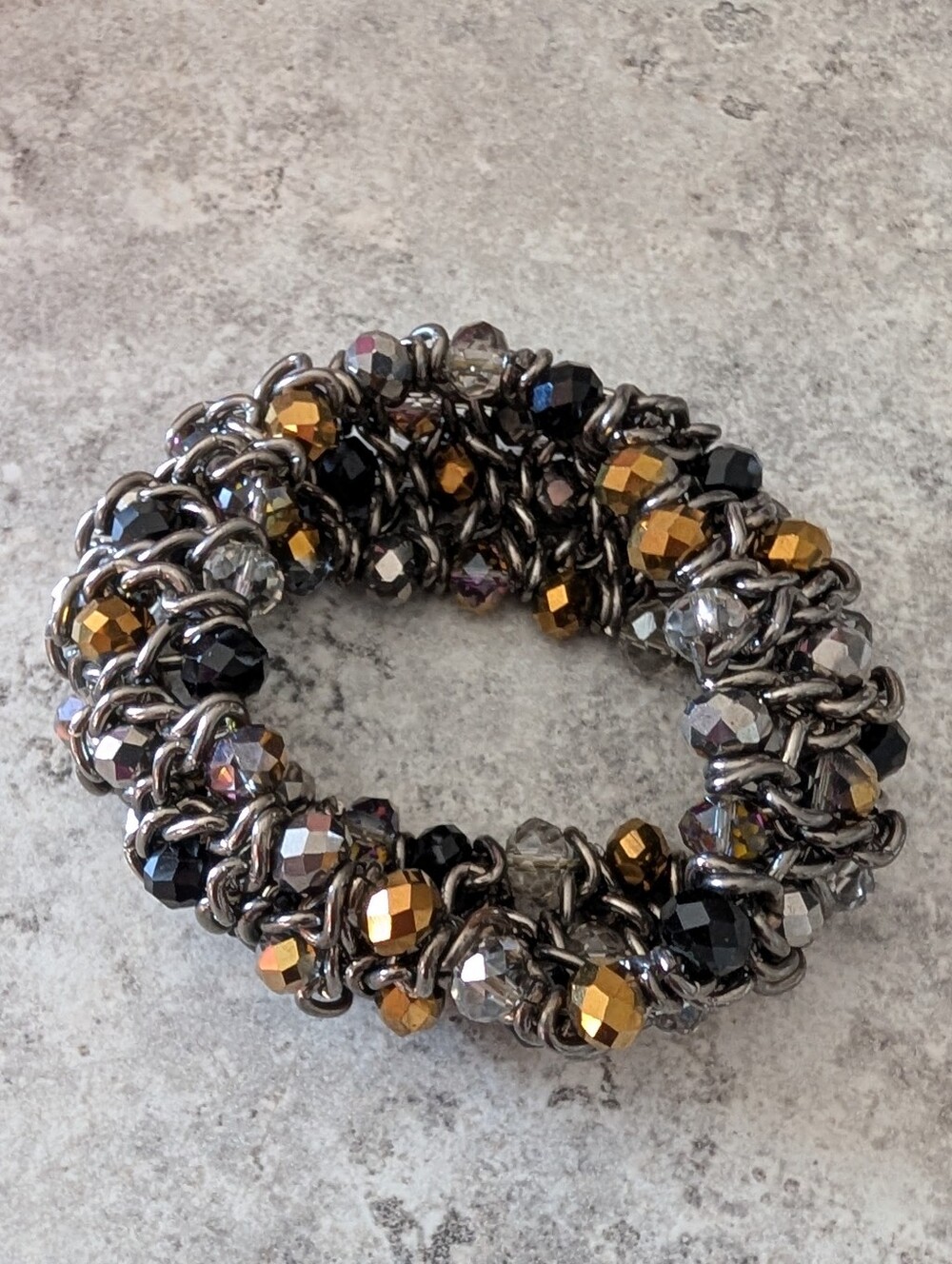 Avant Garde Chunky Statement Chainmail Gun Metal Stretch Bracelet